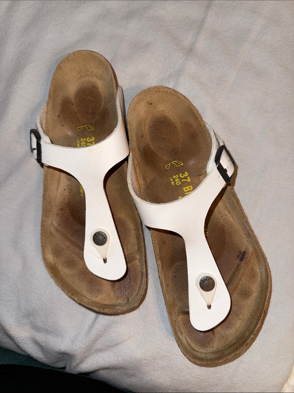 Birkenstock White T-Bar Sandals with Buckle